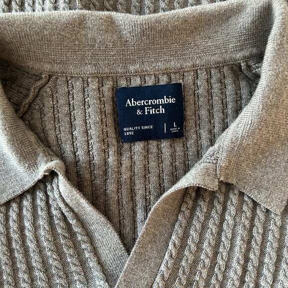 Abercrombie & Fitch Taupe Cable Knit Short Sleeve Polo Men's Large - Picture 2 of 6